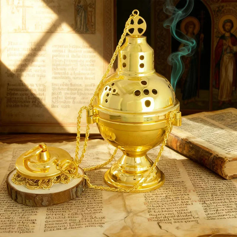 New2026 Eastern Orthodox Church Censer With Bells Gold Plated Hanging Incense Burner Church Home Decoration Orthodox Censer Gift