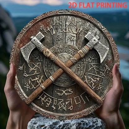 Viking Shield Axe Wall Art Decor 8" Iron Plaque for Outdoor Indoor Viking Theme