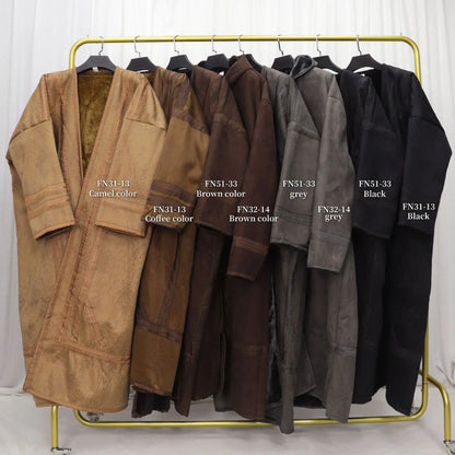Wholesale Men's Scalp Abaya Men Winter Fur Thicken Suede Men's Robe Cardigan Bisht Muslim Coat Fleece Warm Islam Clothing