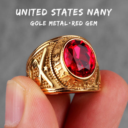 Stainless Steel Mens Rings Gold Silver Color Red Blue Rhinestone Simple Luxury for Male Boy Jewelry Creativity Gift Wholesale