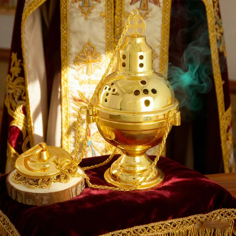 New2026 Eastern Orthodox Church Censer With Bells Gold Plated Hanging Incense Burner Church Home Decoration Orthodox Censer Gift