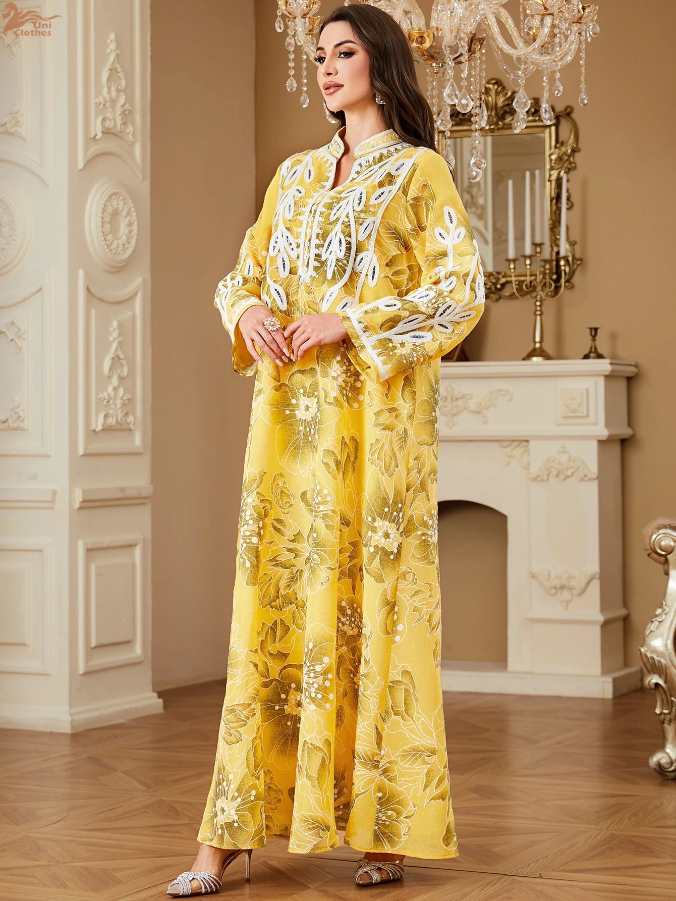Zahraa – The Floral Stand Collar Kaftan for the Arab Woman in America