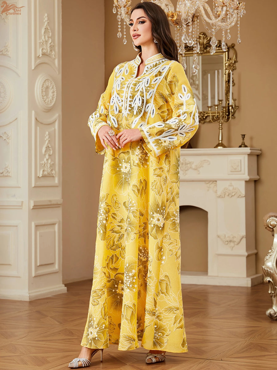 Zahraa – The Floral Stand Collar Kaftan for the Arab Woman in America
