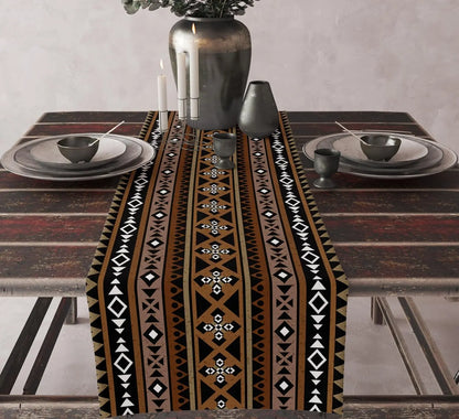 The Aztec Linen – Boho Abstract Geometric Table Runner