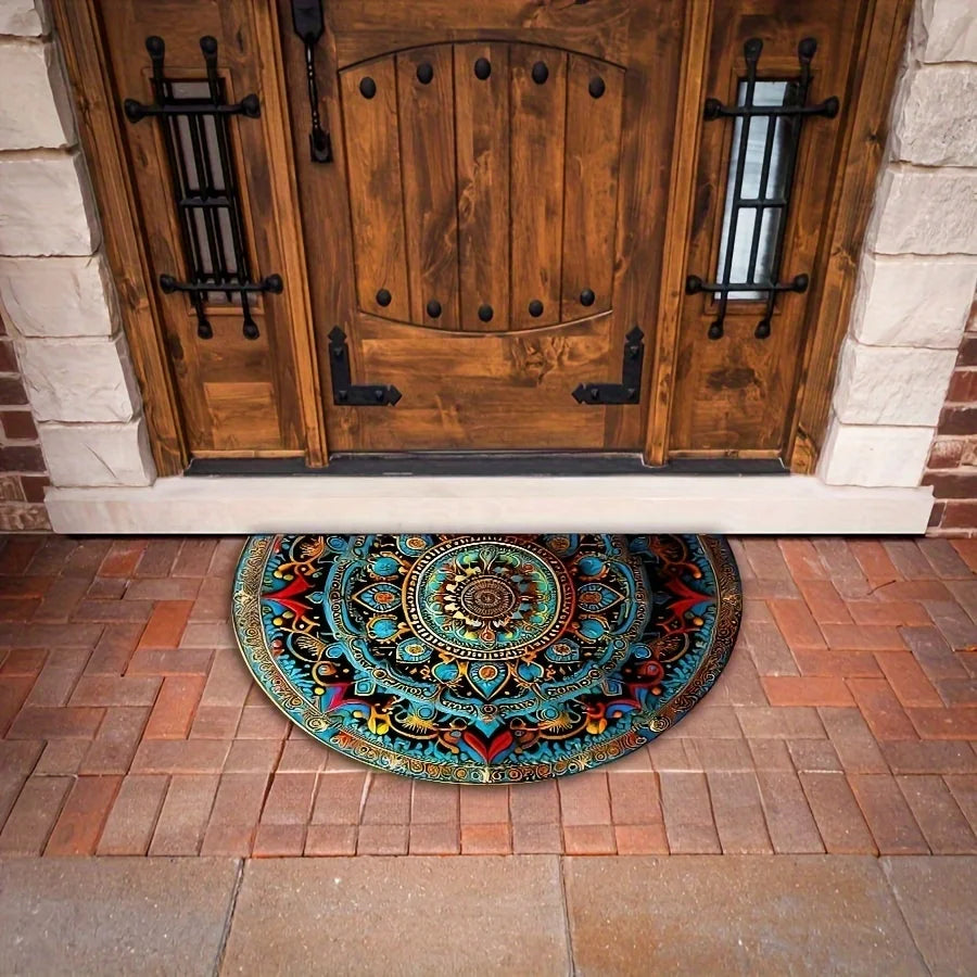 The Mandala Threshold – Bohemian Semi-Circular Entrance Mat