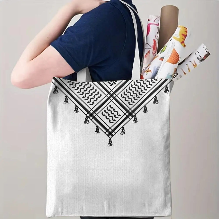 The Keffiyeh Keeper – Checkered Pattern Canvas Storage Tote