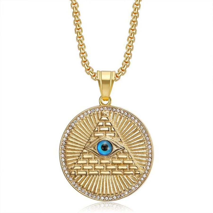 Iced Out Egyptian Ankh & Eagle Pendant – Stainless Steel Pharaoh Necklace for Men & Women