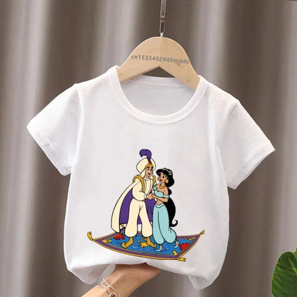 Hot Sale Aladdin Jasmine Princess Print Cartoon Kids T-Shirts Girls Clothes Baby Boys Short Sleeve T shirt Summer Children Topsr