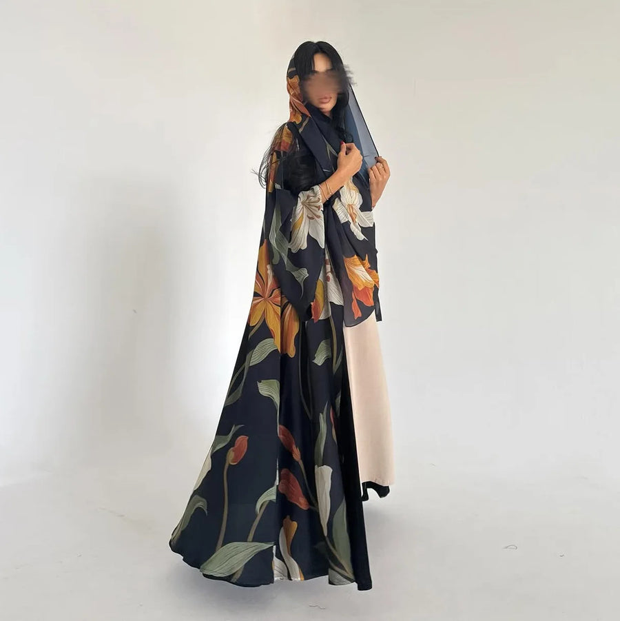 Floral & Feminine – The Print Cardigan Set with Hijab for the Muslim Woman in America