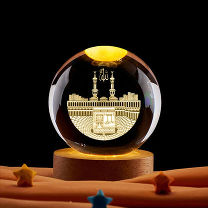 Ramadan Decoration 3D Crystall Ball Night Light Mosque Castle Moon Glowing Ornament Muslim Islam Party Decor Ramadan Kareem Gift