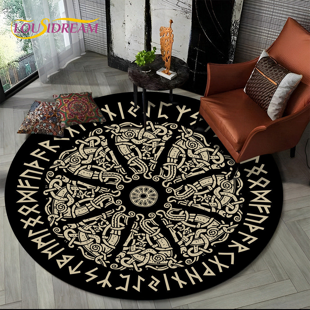 Viking Valknut Yggdrasil Tree of Life Round Area Rug,Carpet Rug for Living Room Bedroom Sofa Playroom Decor,Non-slip Floor Mat