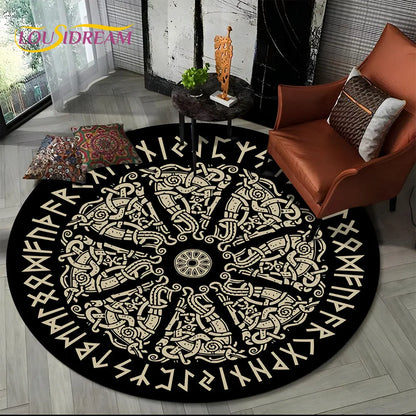 Viking Valknut Yggdrasil Tree of Life Round Area Rug,Carpet Rug for Living Room Bedroom Sofa Playroom Decor,Non-slip Floor Mat