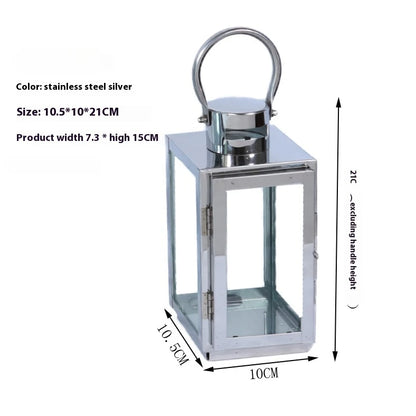 Stainless Steel Lantern Candlestick Eid Mubarak LED Wind Lamp Decor for Ramadan Kareem Aid Eid al-Fitr Home Wind Lantern Decor