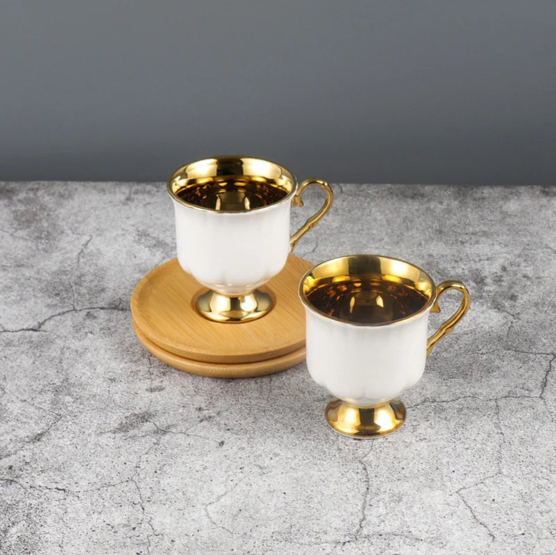 Best 2pcs/set Turkish Coffee Cups Set Of 2 Ceramics Cup Of Coffee Creative Gifts Relief Teacup And Saucer Set Retro 90ml Gobelet