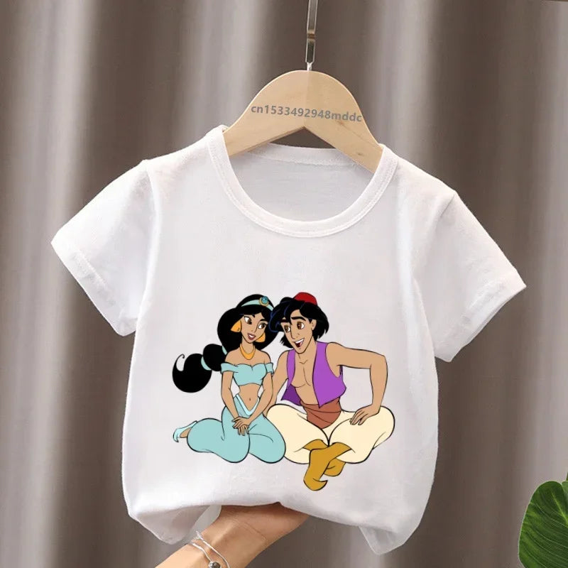 Hot Sale Aladdin Jasmine Princess Print Cartoon Kids T-Shirts Girls Clothes Baby Boys Short Sleeve T shirt Summer Children Topsr