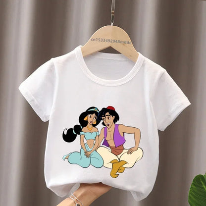 Hot Sale Aladdin Jasmine Princess Print Cartoon Kids T-Shirts Girls Clothes Baby Boys Short Sleeve T shirt Summer Children Topsr