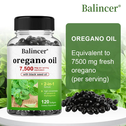 Oregano Oil 7,500 Mg, with Black Seed Oil for Immune Health, High in Carvacrol and Thymoquinone - Non-GMO