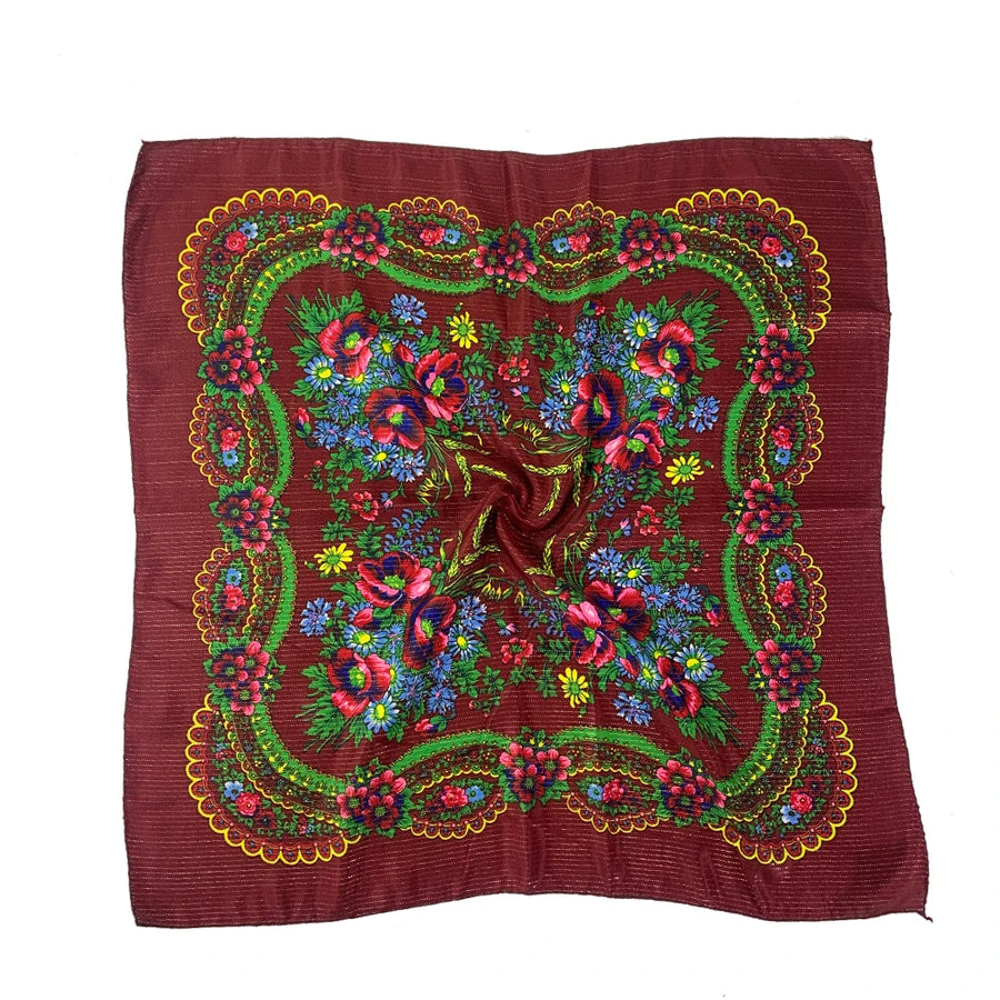 Babushka Bloom – 70cm Retro Floral Square Headscarf for Women