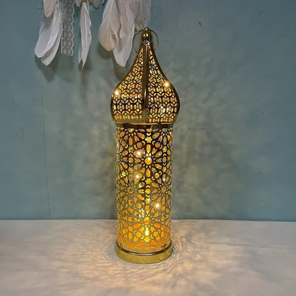 Morocco Festival Lights Metal LED Wind Lantern Ramadan Decorations for Home DIY Hanging Ornaments Muslim Islam Party Decor Gifts
