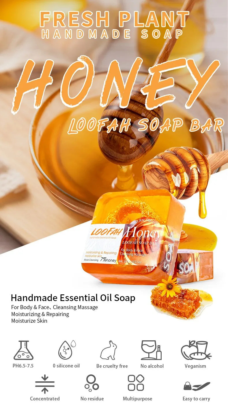 Loofah Honey Vitamin E Cleansing And Bath Essential Oil Soap, Plant Silk Melon Network Deeply Cleanses The Skin