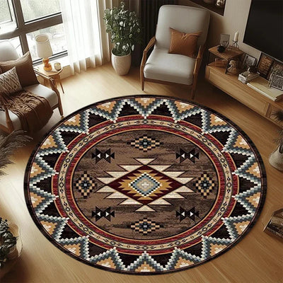 The Tribal Sun – Vintage Indian Geometric Round Area Rug
