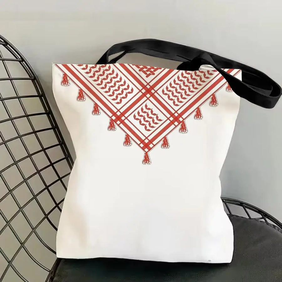 The Keffiyeh Luxe – Double-Sided Checkered Canvas Shoulder Tote