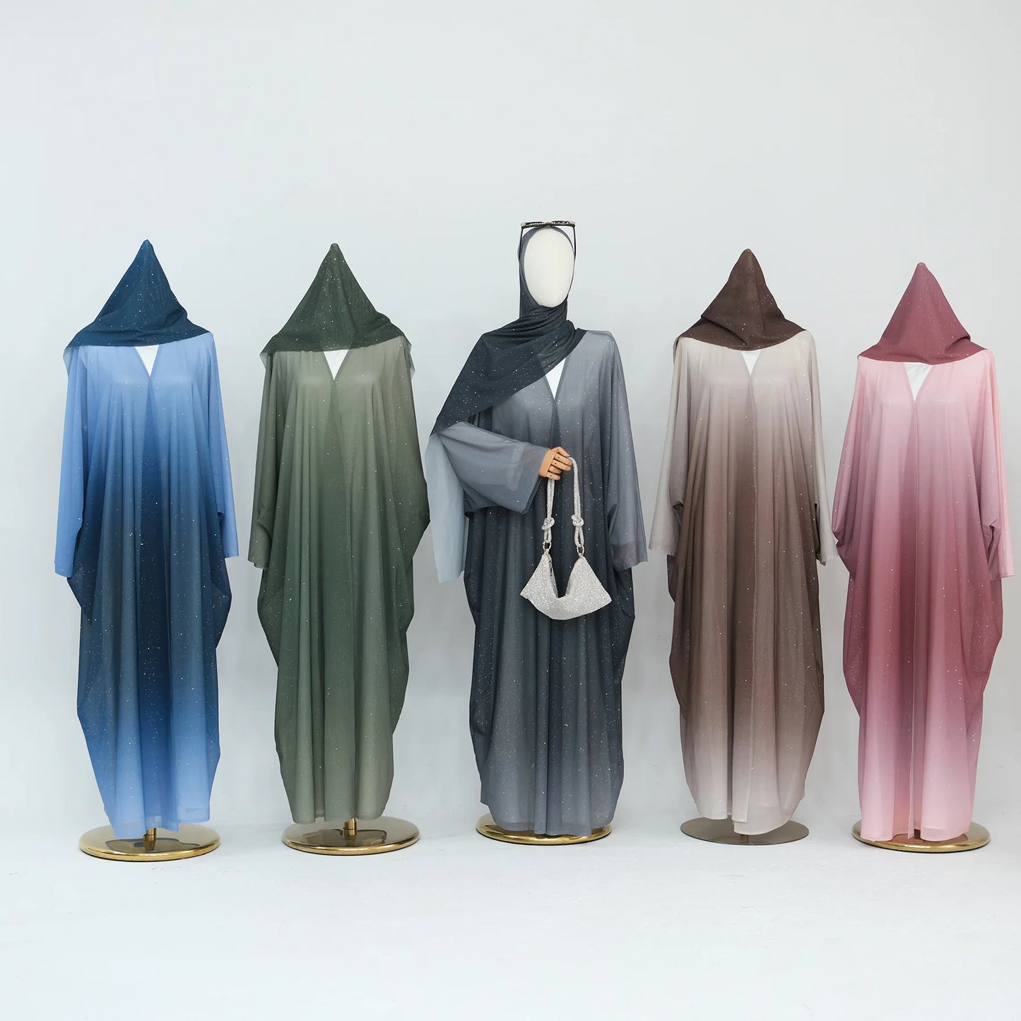 Islamic Shiny Gradient Color Cardigan for Women Muslim Hijab Abaya Dubai Party Dresses Turkey Kaftan Moroccan Robe Fashion
