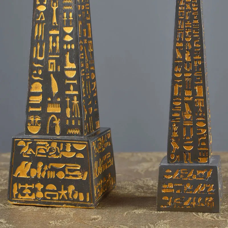 Gold-Plated Egyptian Obelisk – Resin Hieroglyphic Monument, Ancient Civilization Decor