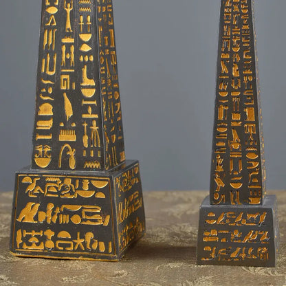 Gold-Plated Egyptian Obelisk – Resin Hieroglyphic Monument, Ancient Civilization Decor