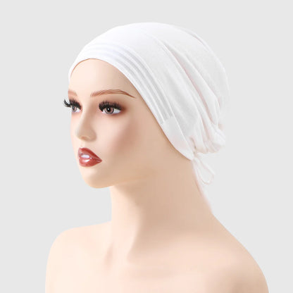 New Muslim Women Non-Slip Hijab Caps Undercap Solid Color Elastic Band Beanie Hat Adjustable Bonnet Hat Inner Cap Bandana Turban