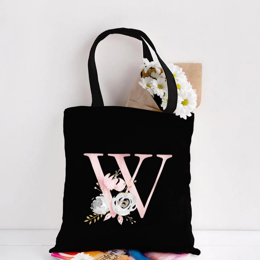 Her Letter, Her Bloom – Personalized Floral Initial Canvas Tote