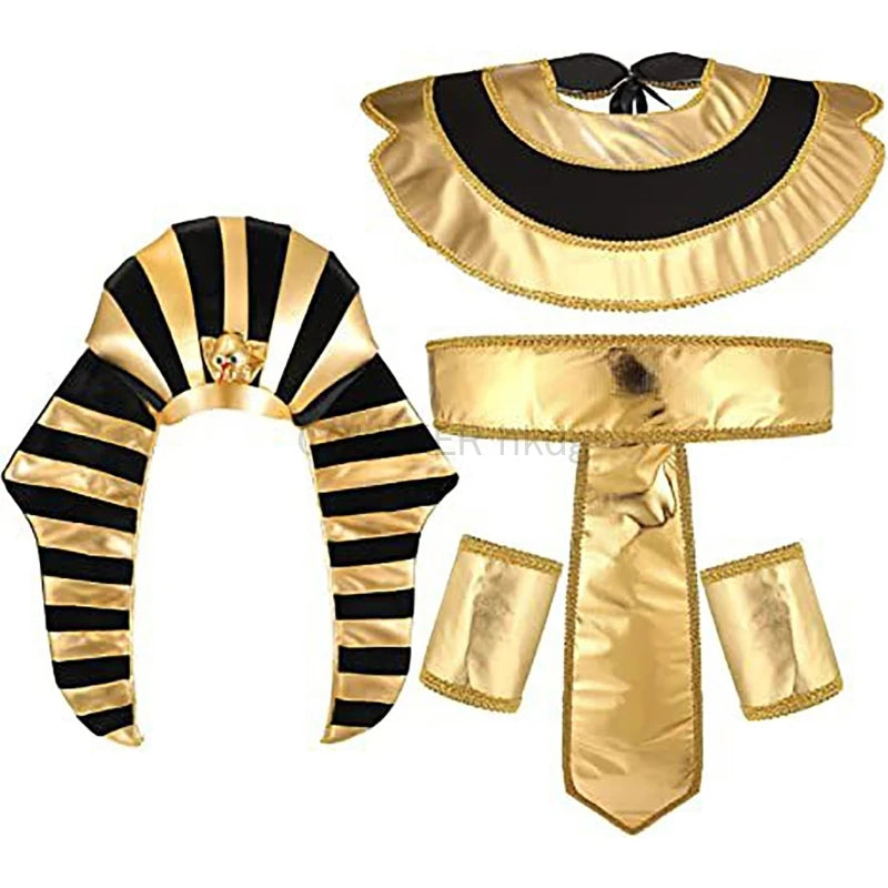 Pharaoh Costume Accessory Set – Egyptian King Belt, Collar & Wristbands for Men