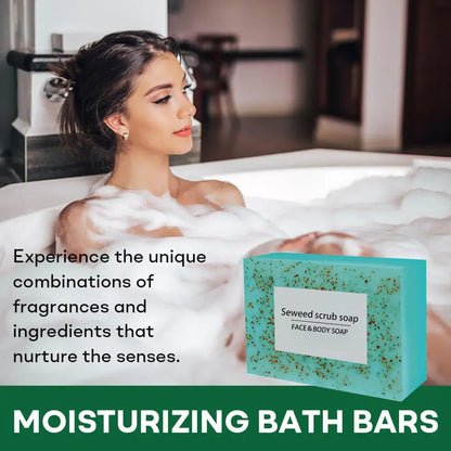 1/2PCS 100G Seaweed scrub particle soap is rich in vitamin E. It contains olive oil, which gently cleanses the face, moisturizes