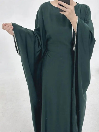 Eid Muslim Kaftan Satin Batwing Abaya Dubai Luxury Arabic African Dresses Abayas For Women Caftan Marocain Robe Femme Musulmane