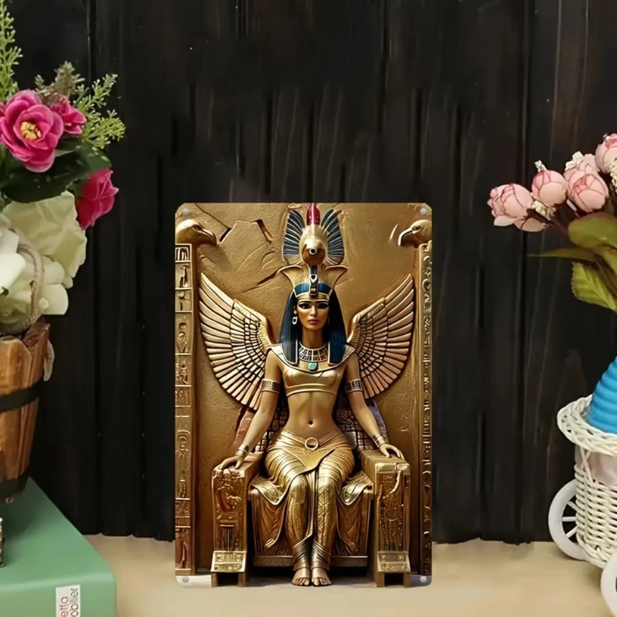 Isis Wings Metal Wall Sign – Weatherproof UV-Printed Egyptian Goddess Decor