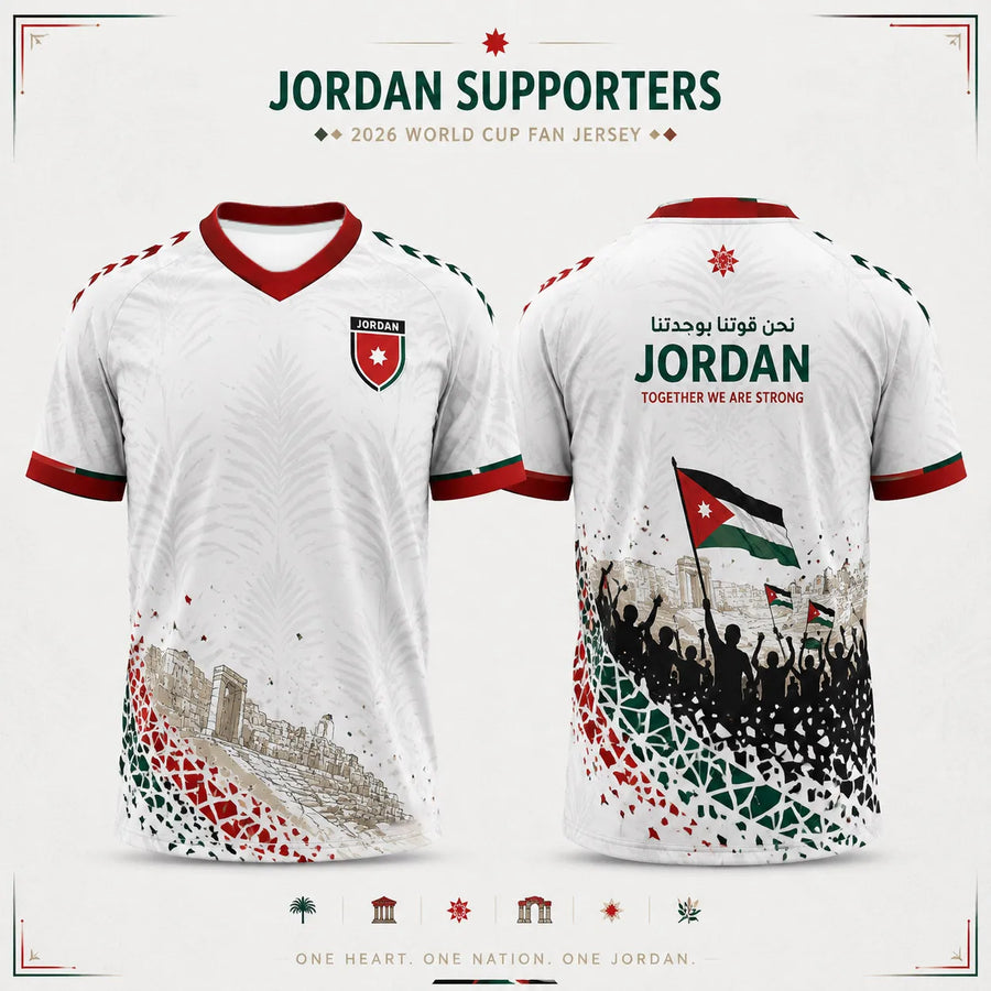 Jordan 2026 Red Football Jersey – Crest Print, Lightweight Unisex Sports Top