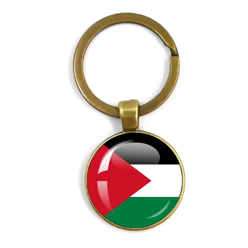 Personalized Art Patterns  Palestine Nation Flag Emblem 25mm Glass Cabohcon Keychain Key Rings for Women Men Jewelry Gift