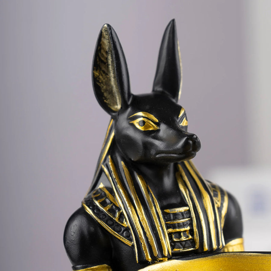 Anubis Statue with Bowl – 25cm Egyptian Sculpture & Desktop Organizer for Keys & Jewelry