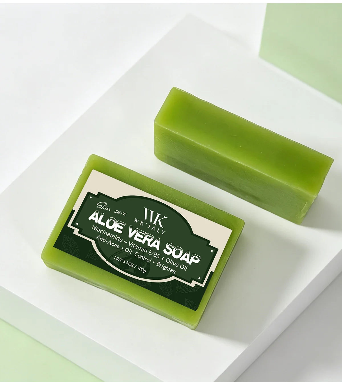 WK Natural Aloe Vera Soap, Clean Skin, Anti Acne, Oil Control, Brighten, With Niacinamide, Vitamin E, Olive Oil, For Face, Body