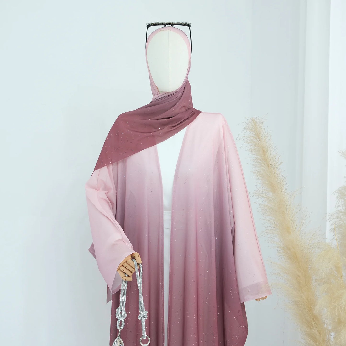 Islamic Shiny Gradient Color Cardigan for Women Muslim Hijab Abaya Dubai Party Dresses Turkey Kaftan Moroccan Robe Fashion