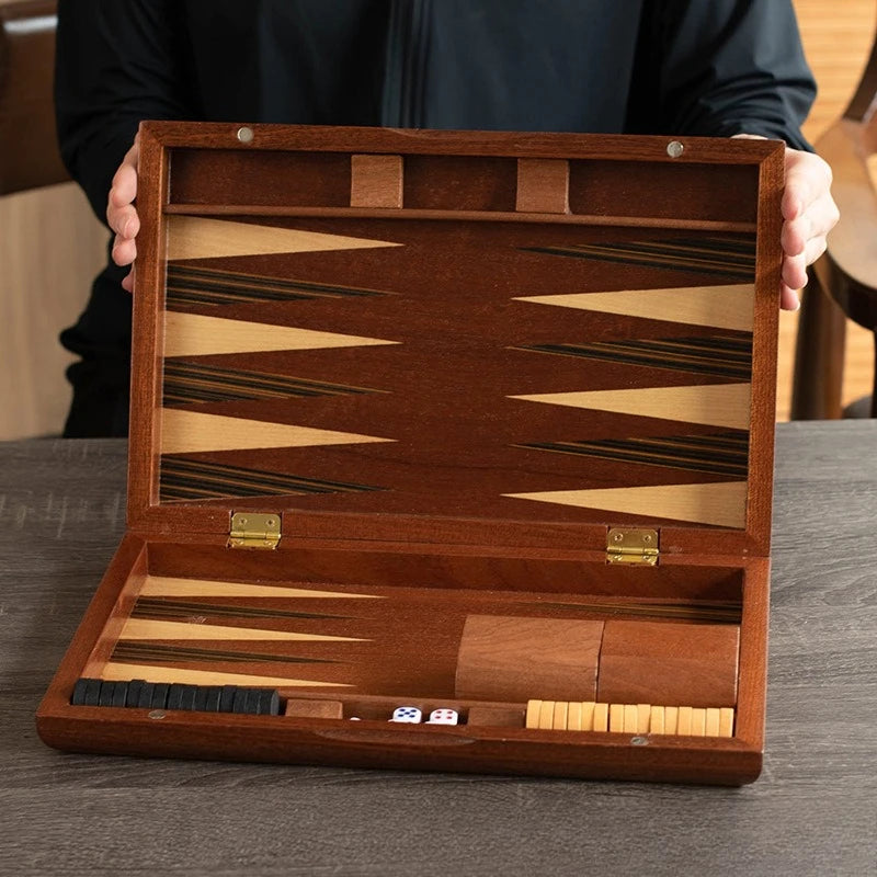 Solid Wood Backgammon Set - Educational Tabletop Board Game for Family Entertainment & Leisure