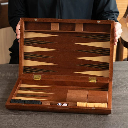 Solid Wood Backgammon Set - Educational Tabletop Board Game for Family Entertainment & Leisure