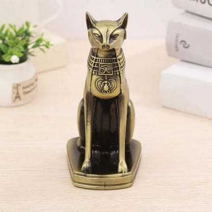 Vintage Metal Egyptian Cat Statue – Retro Bastet Decor for Home & Wine Cabinet