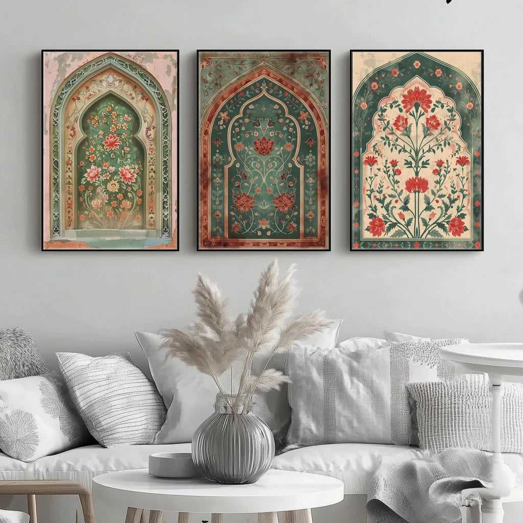 3-Piece Wreath Archway Muslim Canvas Print Eid Home Frameless Decorative Art Home Bar & Living Room Decor