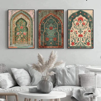 3-Piece Wreath Archway Muslim Canvas Print Eid Home Frameless Decorative Art Home Bar & Living Room Decor