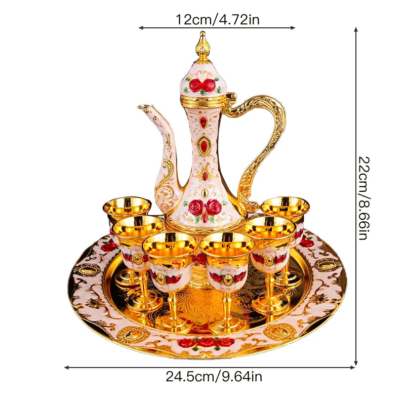 Metal Arabic Coffee Set – 6 Cups, Serving Tray & Pot for Home & Banquets