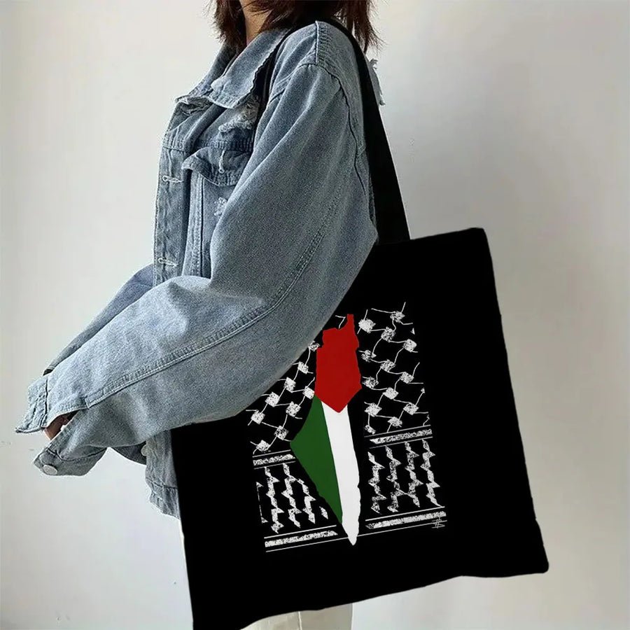Heart Peace Floral Shoulder Bag – Arabic Calligraphy Keffiyeh Tatreez Art