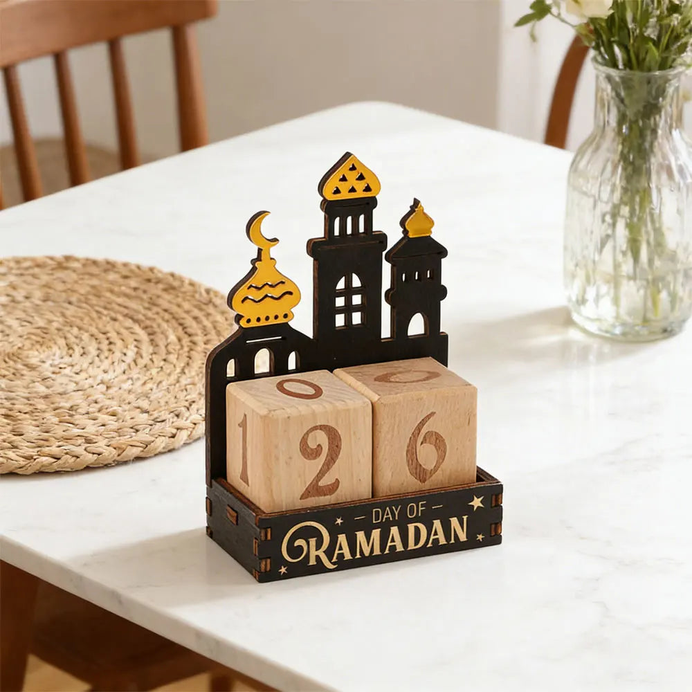 Wooden Ramadan Countdown Calendar Ornament Eid Mubarak Calendar Blocks Decoration for Home Islamic Muslim Party Supplies Gifts