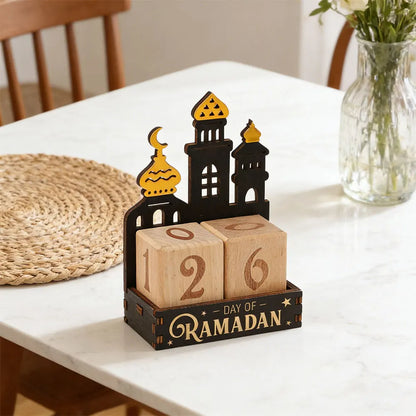 Wooden Ramadan Countdown Calendar Ornament Eid Mubarak Calendar Blocks Decoration for Home Islamic Muslim Party Supplies Gifts