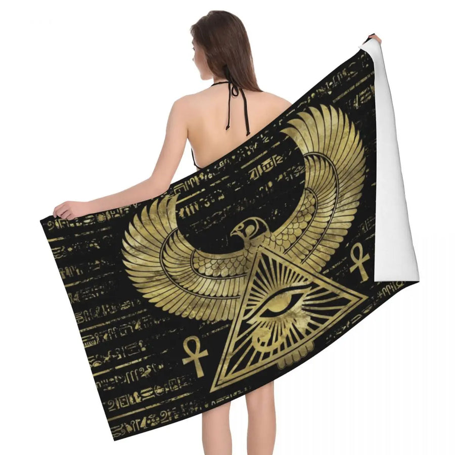 Tutankhamun Hieroglyphic Beach Towel – Quick-Dry Egyptian Pharaoh Bath Towel